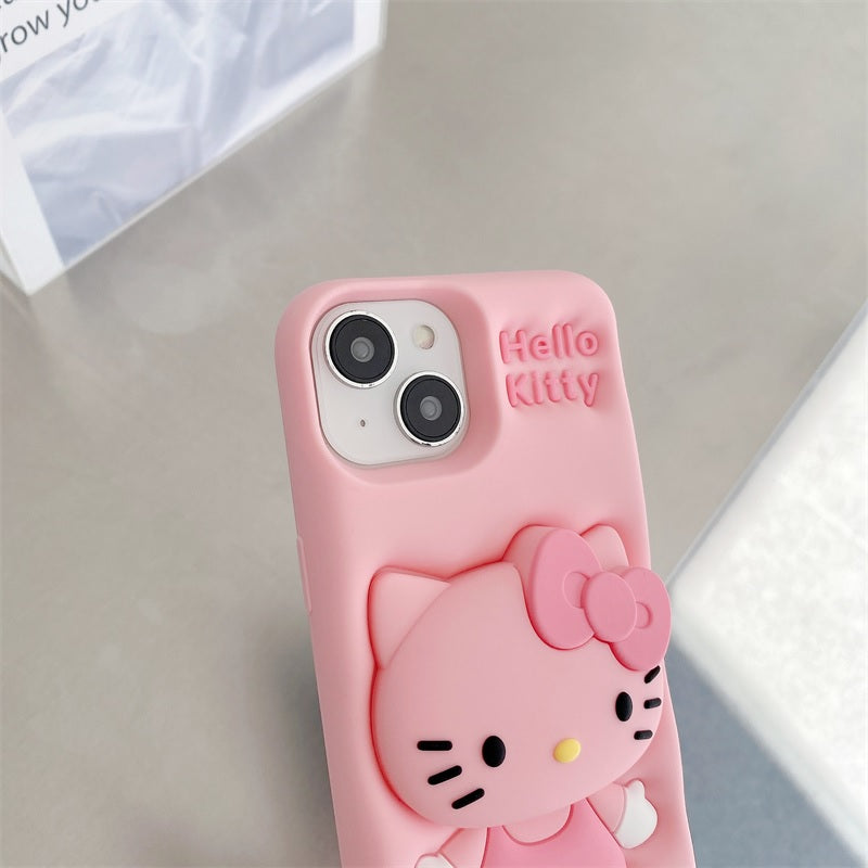3D Cartoon Hello Kitty Bow Cat Girly Kitty Doll Animal Back Case with Holder
